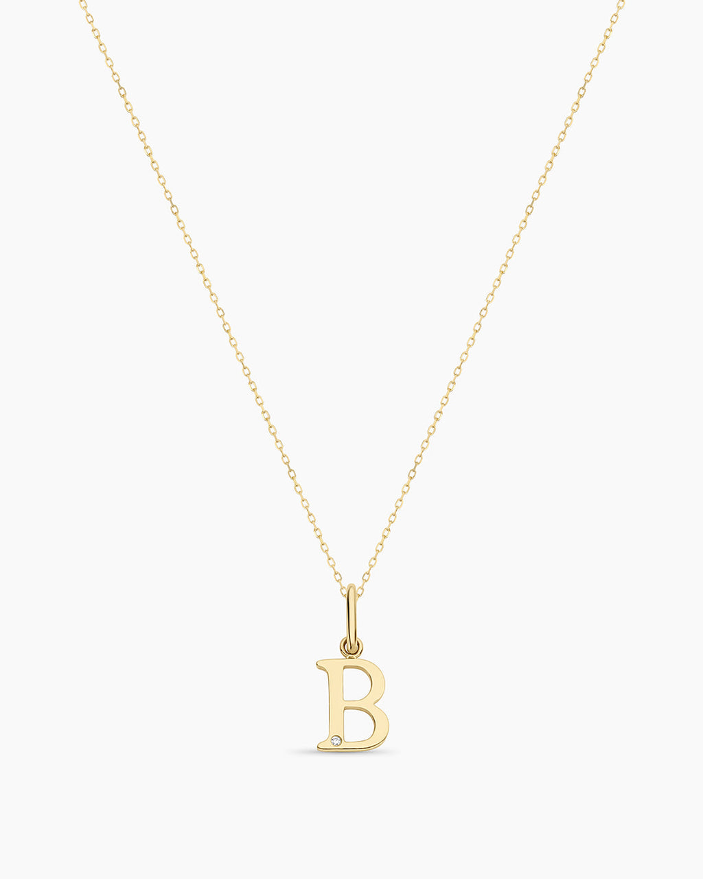 Diamond Vintage Alphabet Necklace || option::14K Solid Gold, B