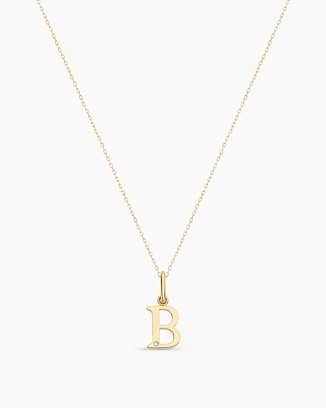 Diamond Vintage Alphabet Necklace || option::14K Solid Gold, B