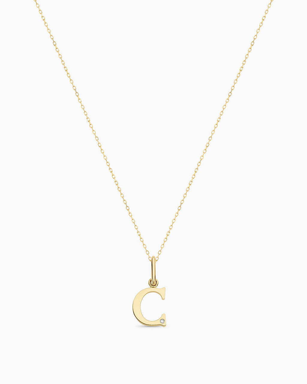 Diamond Vintage Alphabet Necklace || option::14K Solid Gold, C