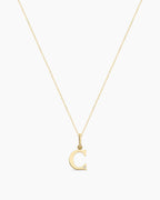 Diamond Vintage Alphabet Necklace || option::14K Solid Gold, C