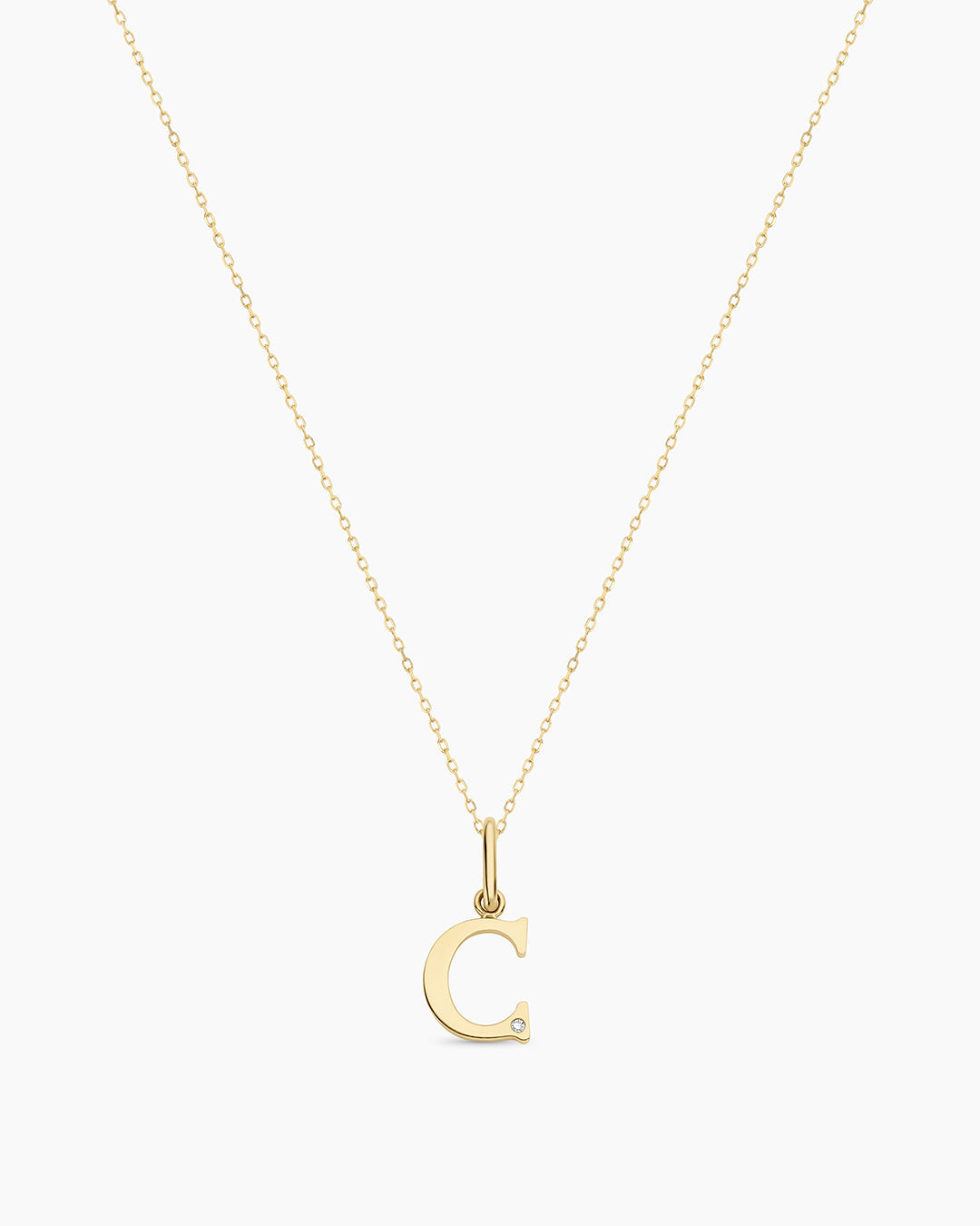 Diamond Vintage Alphabet Necklace || option::14K Solid Gold, C