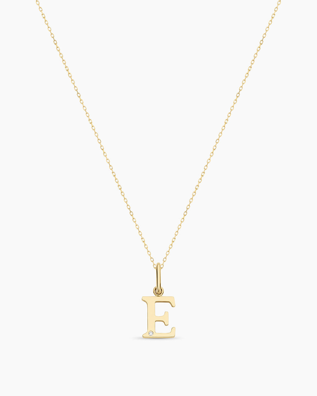 Diamond Vintage Alphabet Necklace || option::14K Solid Gold, E