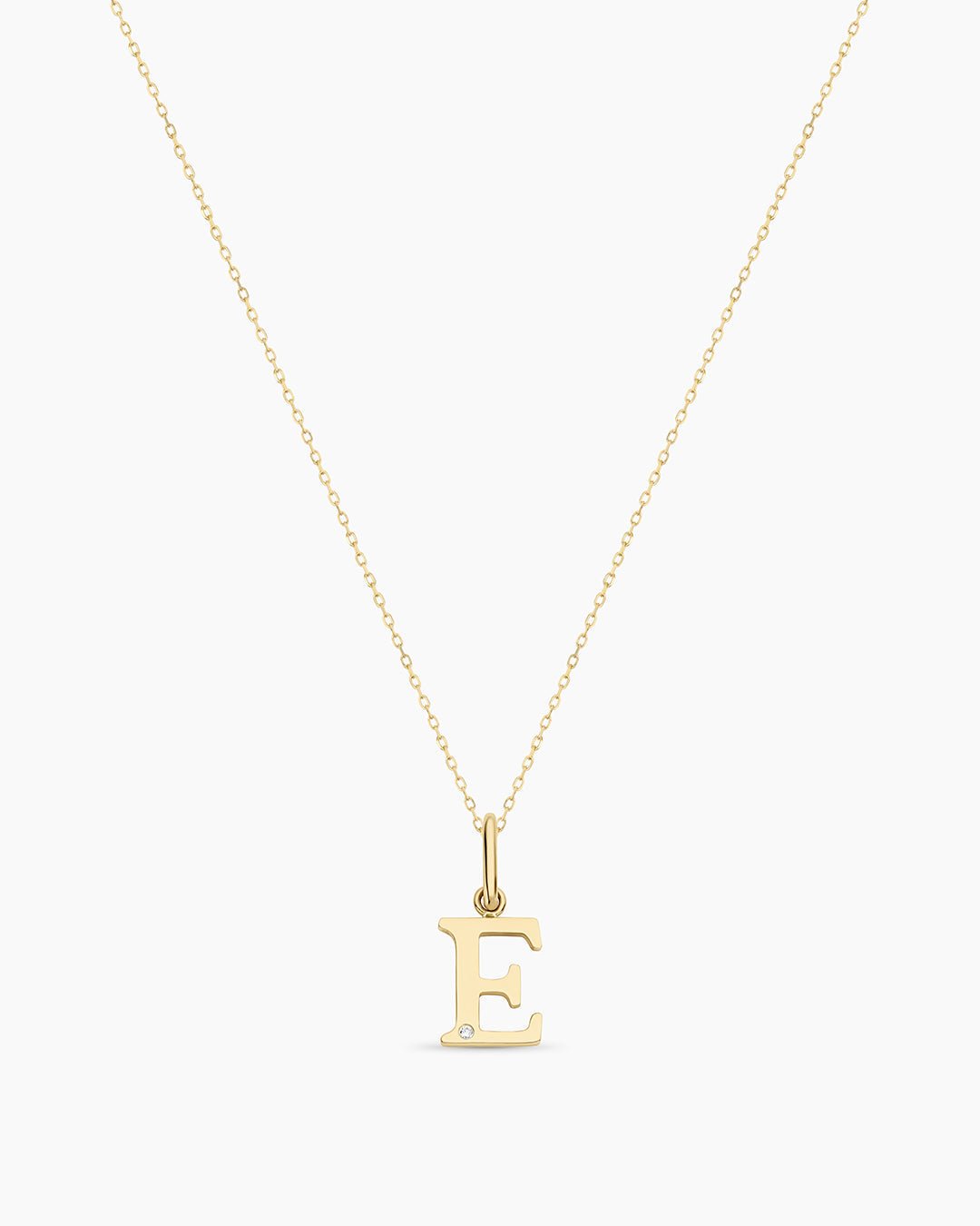 Diamond Vintage Alphabet Necklace || option::14K Solid Gold, E