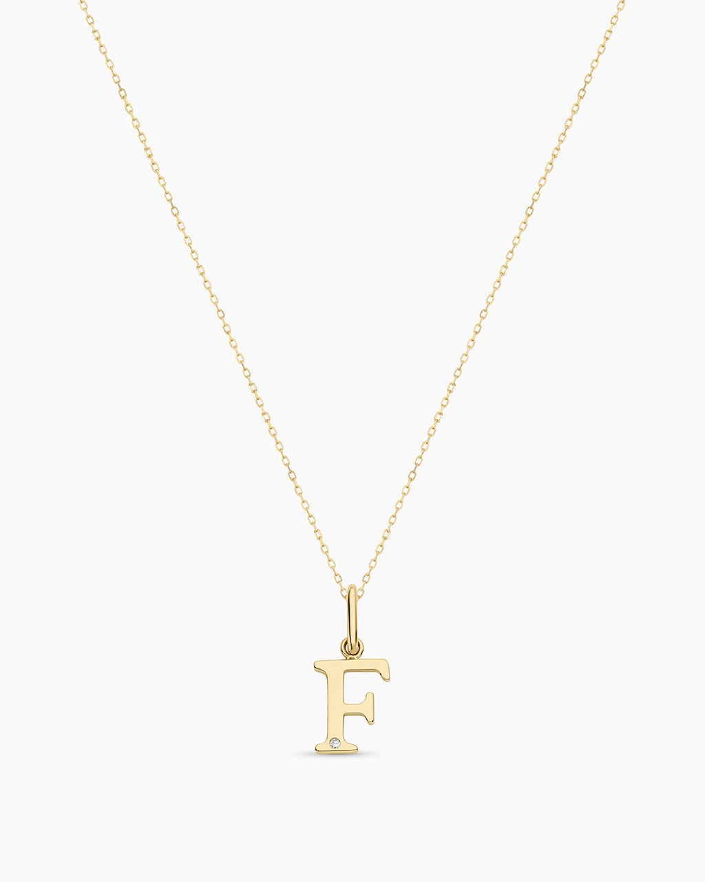 Diamond Vintage Alphabet Necklace || option::14K Solid Gold, F
