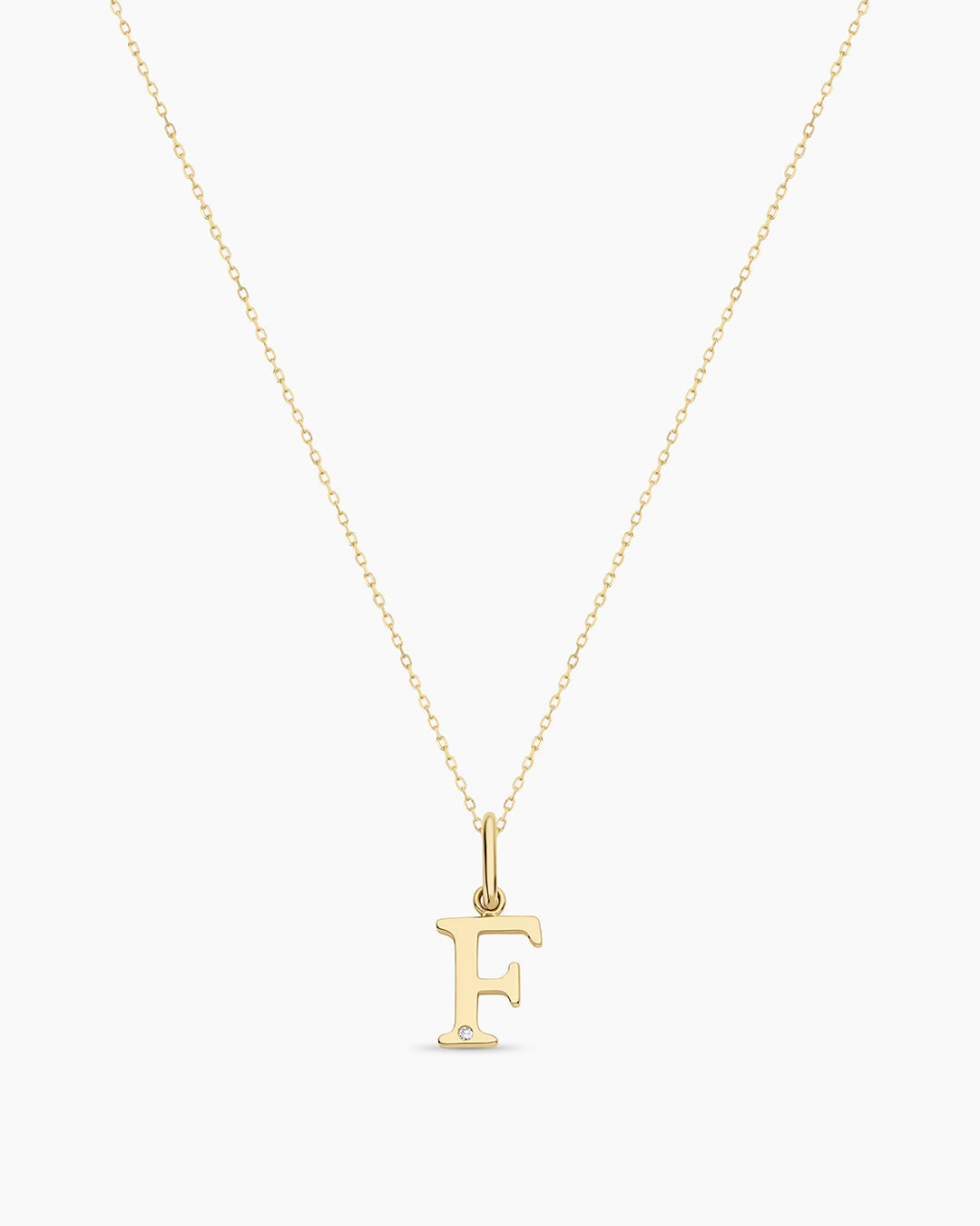 Diamond Vintage Alphabet Necklace || option::14K Solid Gold, F