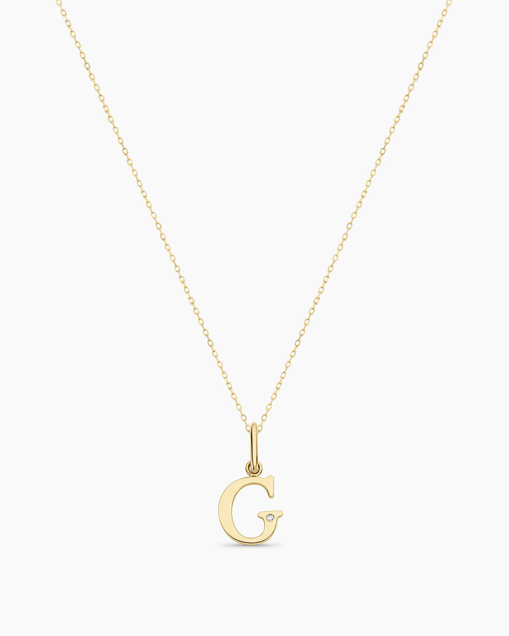 Diamond Vintage Alphabet Necklace || option::14K Solid Gold, G