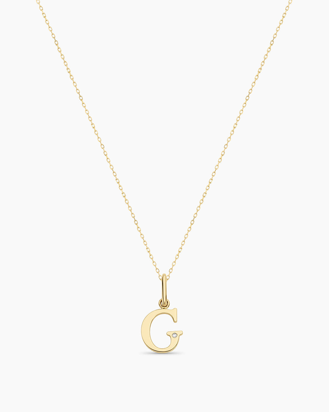 Diamond Vintage Alphabet Necklace || option::14K Solid Gold, G