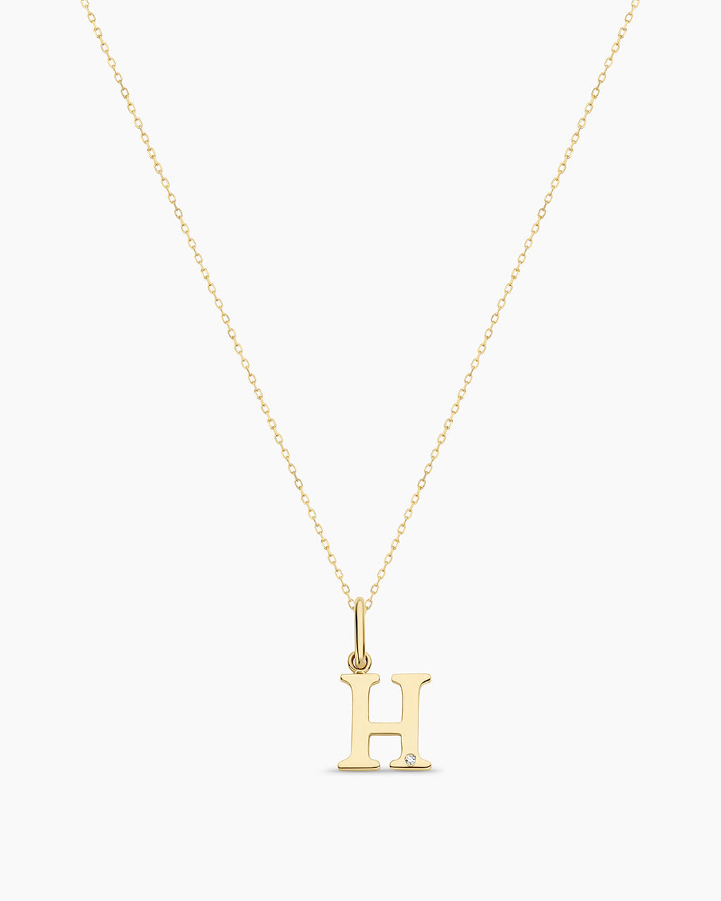 Diamond Vintage Alphabet Necklace || option::14K Solid Gold, H