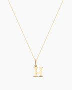 Diamond Vintage Alphabet Necklace || option::14K Solid Gold, H
