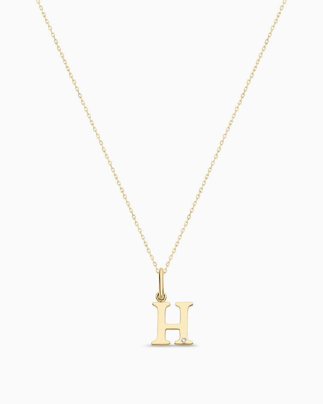 Diamond Vintage Alphabet Necklace || option::14K Solid Gold, H