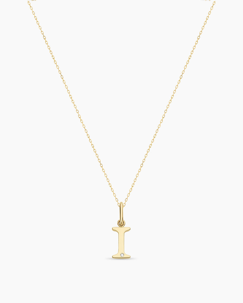Diamond Vintage Alphabet Necklace || option::14K Solid Gold, I