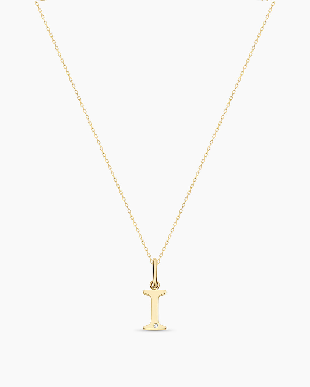 Diamond Vintage Alphabet Necklace || option::14K Solid Gold, I