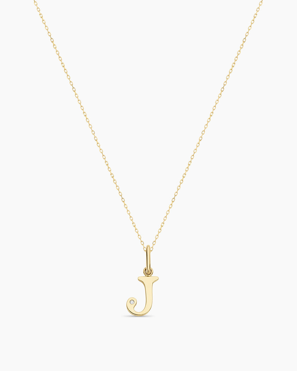 Diamond Vintage Alphabet Necklace || option::14K Solid Gold, J