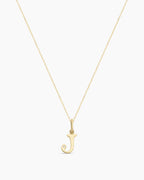 Diamond Vintage Alphabet Necklace || option::14K Solid Gold, J