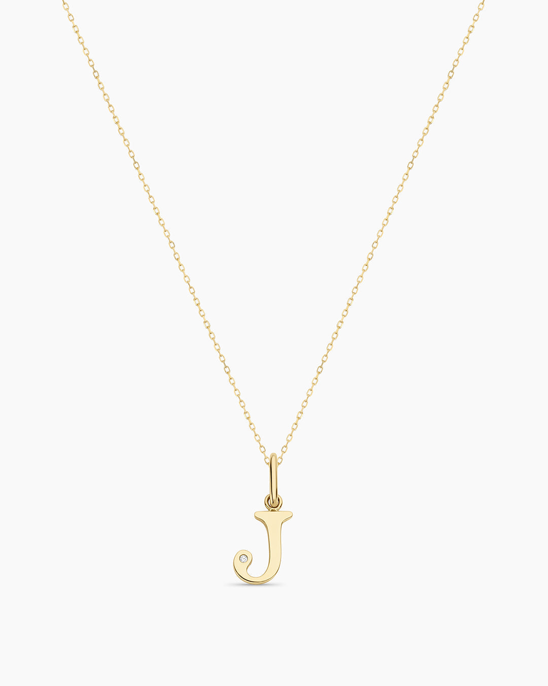 Diamond Vintage Alphabet Necklace || option::14K Solid Gold, J