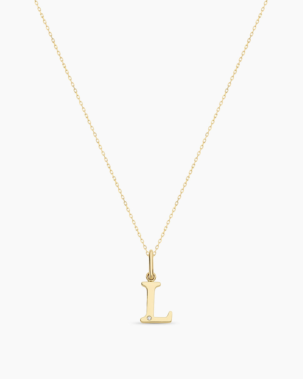 Diamond Vintage Alphabet Necklace || option::14K Solid Gold, L