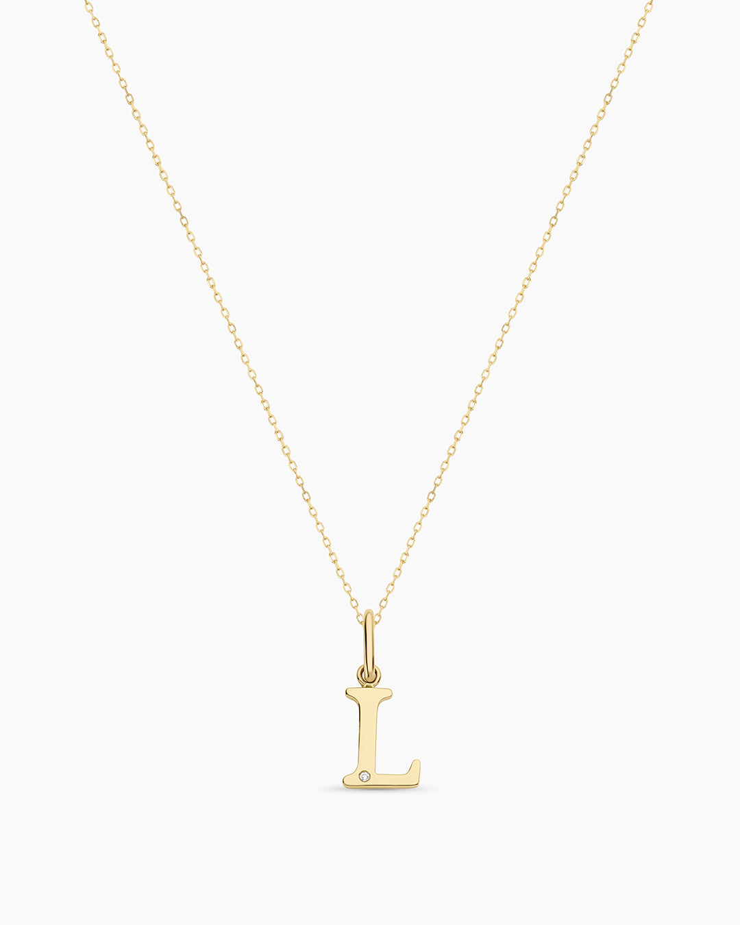Diamond Vintage Alphabet Necklace || option::14K Solid Gold, L
