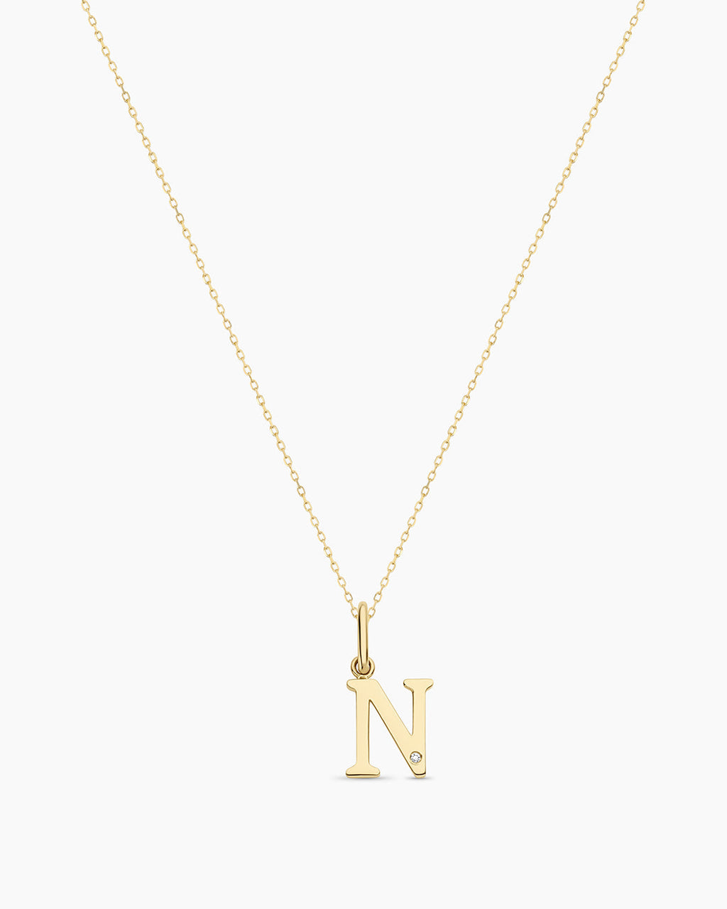 Diamond Vintage Alphabet Necklace || option::14K Solid Gold, N