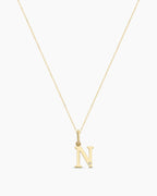 Diamond Vintage Alphabet Necklace || option::14K Solid Gold, N