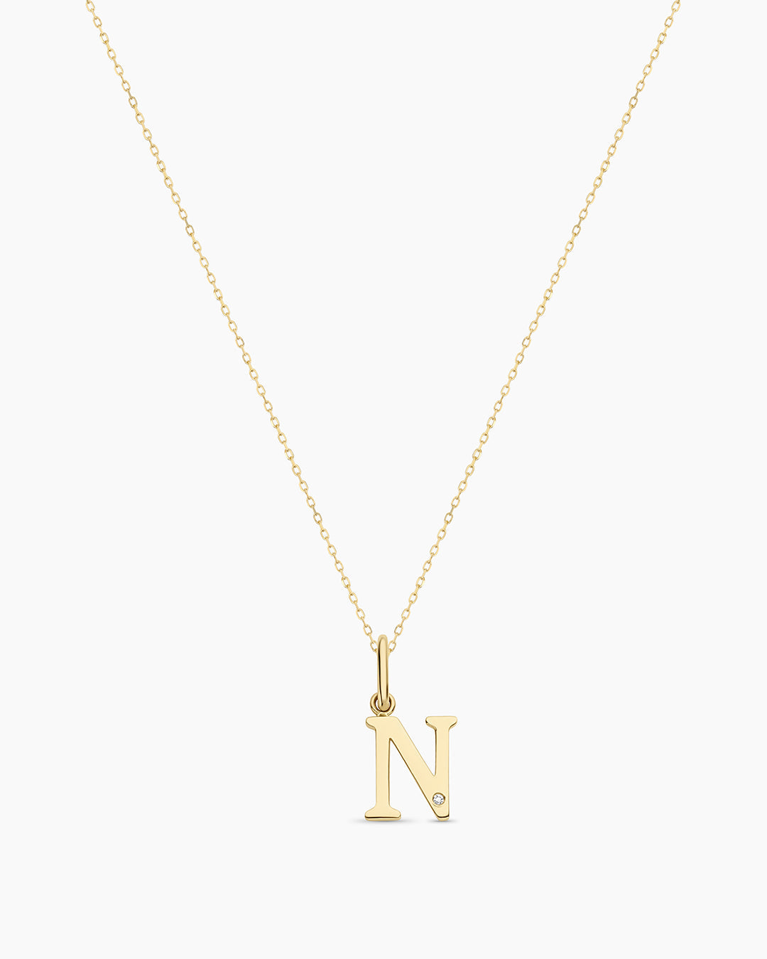 Diamond Vintage Alphabet Necklace || option::14K Solid Gold, N