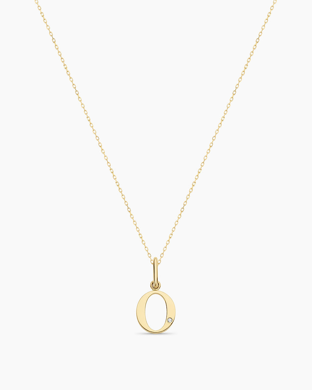 Diamond Vintage Alphabet Necklace || option::14K Solid Gold, O