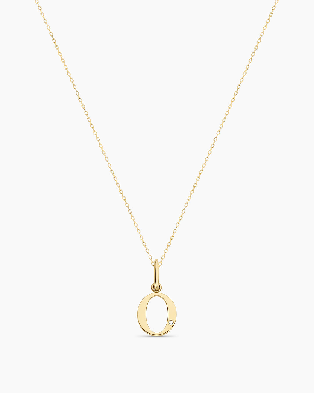 Diamond Vintage Alphabet Necklace || option::14K Solid Gold, O