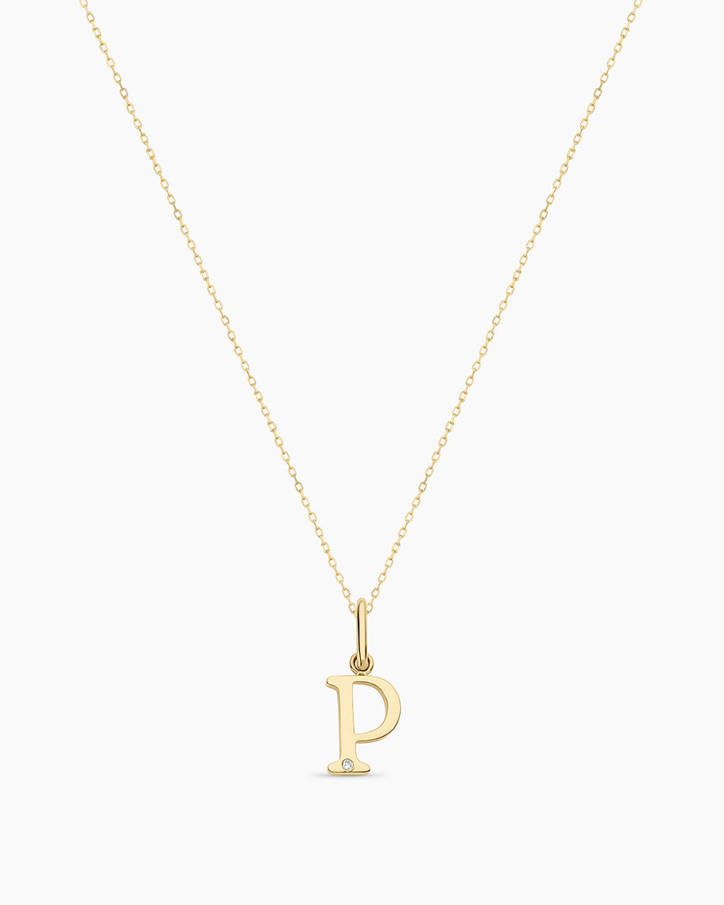 Diamond Vintage Alphabet Necklace || option::14K Solid Gold, P
