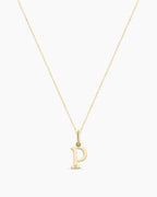 Diamond Vintage Alphabet Necklace || option::14K Solid Gold, P
