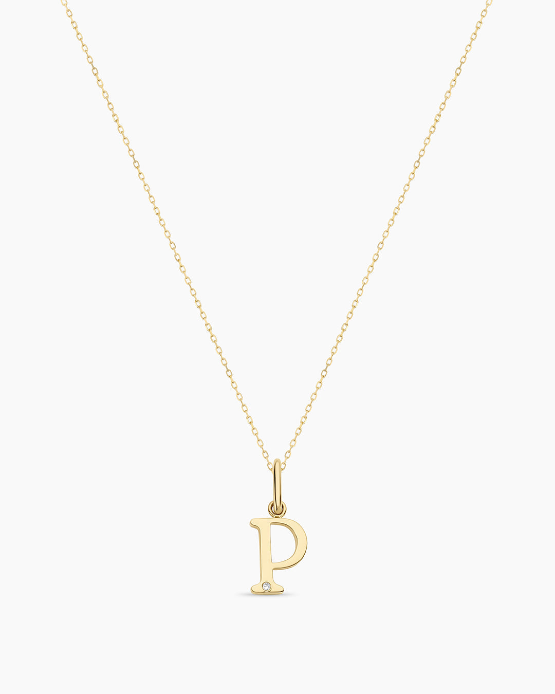 Diamond Vintage Alphabet Necklace || option::14K Solid Gold, P