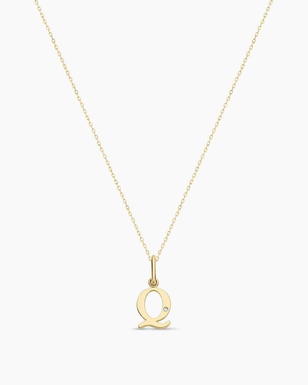 Diamond Vintage Alphabet Necklace || option::14K Solid Gold, Q