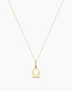 Diamond Vintage Alphabet Necklace || option::14K Solid Gold, Q