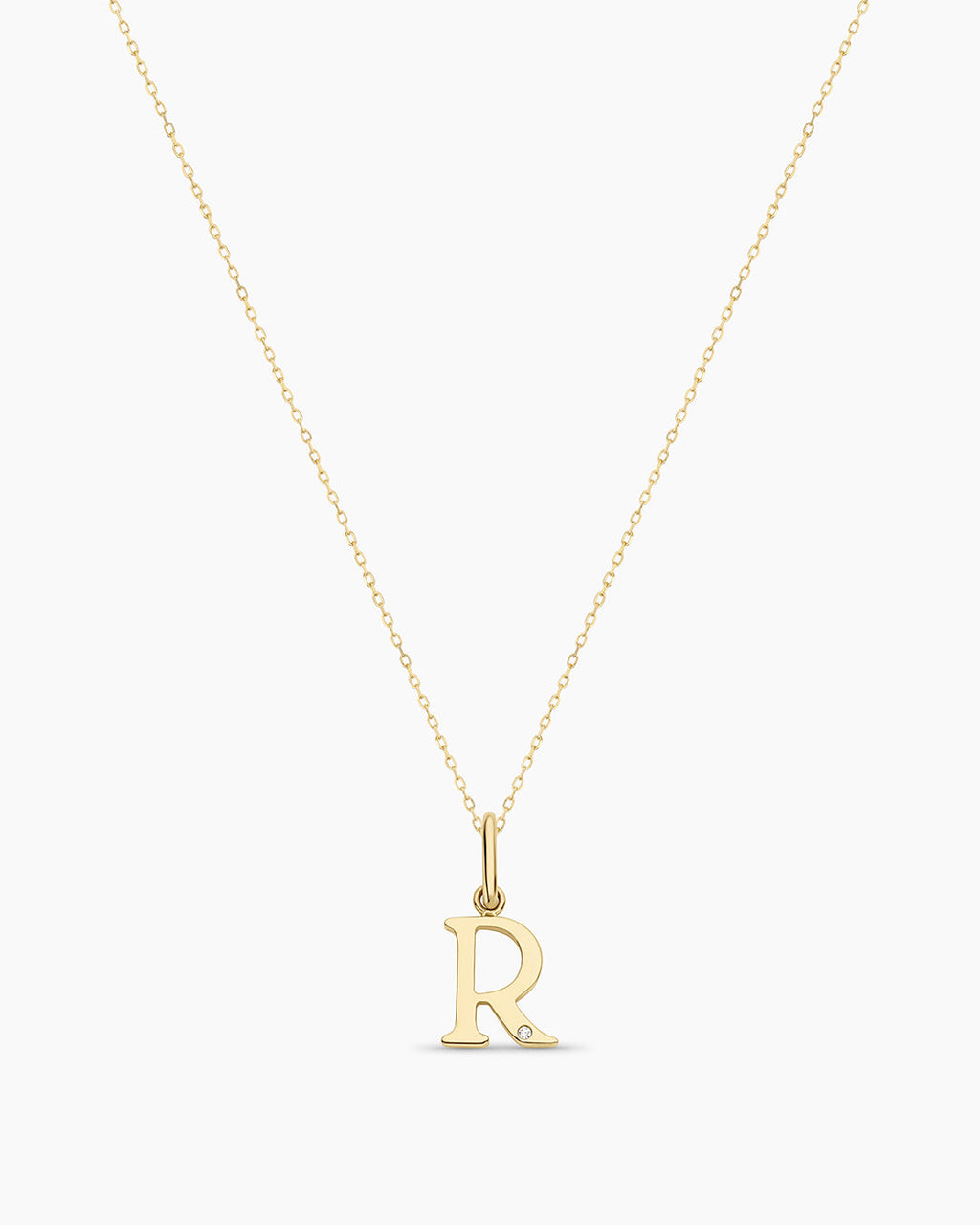 Diamond Vintage Alphabet Necklace || option::14K Solid Gold, R