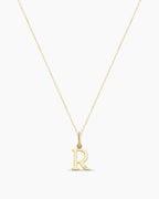 Diamond Vintage Alphabet Necklace || option::14K Solid Gold, R