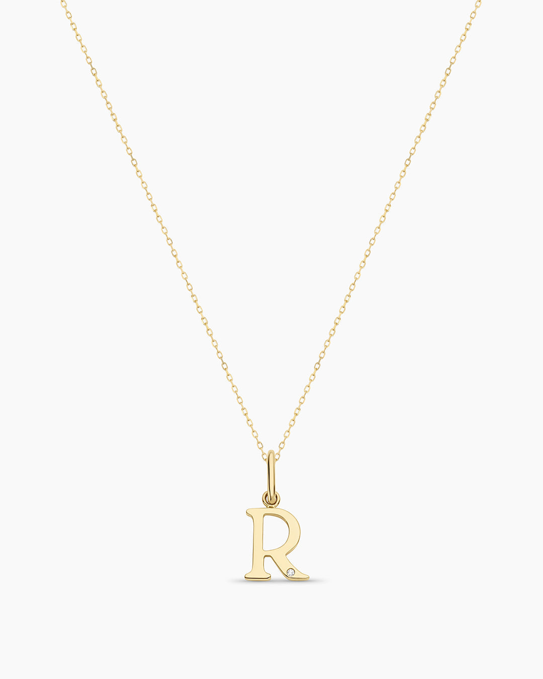 Diamond Vintage Alphabet Necklace || option::14K Solid Gold, R