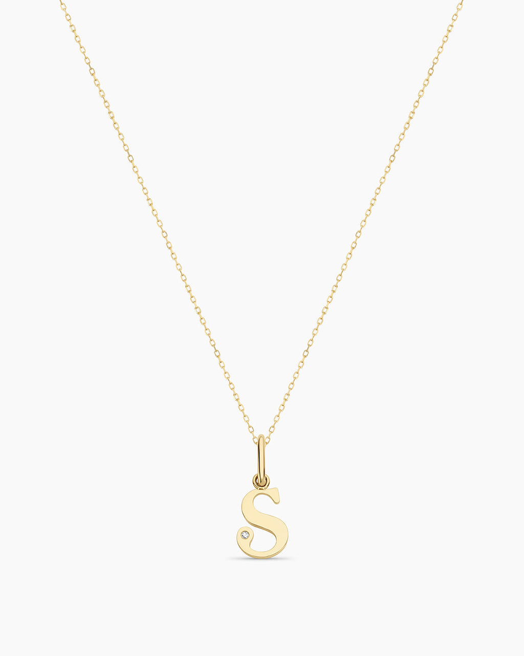 Diamond Vintage Alphabet Necklace || option::14K Solid Gold, S