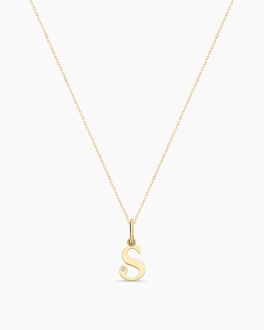 Diamond Vintage Alphabet Necklace || option::14K Solid Gold, S