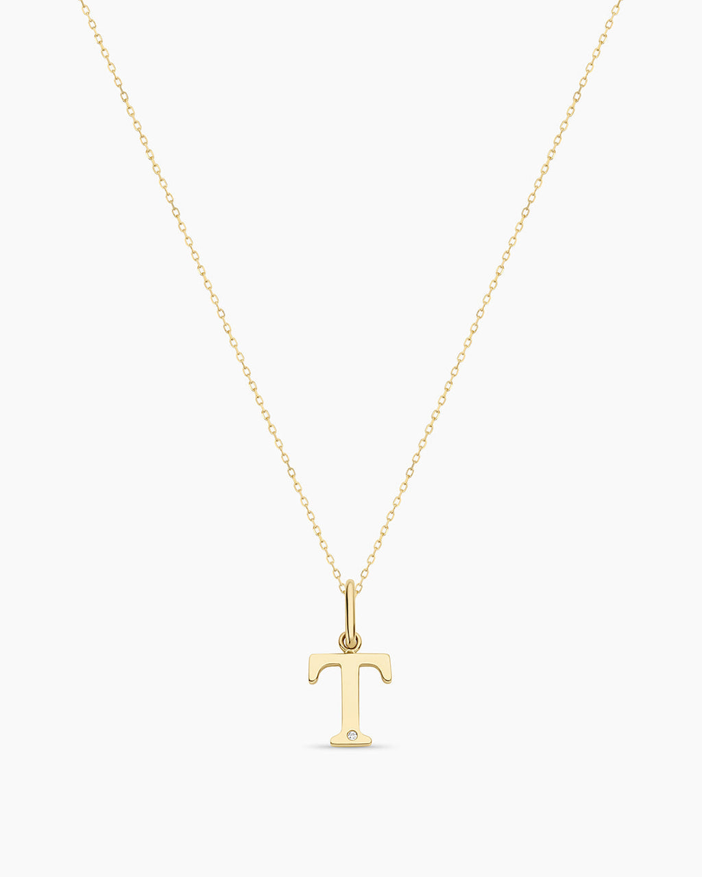 Diamond Vintage Alphabet Necklace || option::14K Solid Gold, T