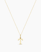 Diamond Vintage Alphabet Necklace || option::14K Solid Gold, T