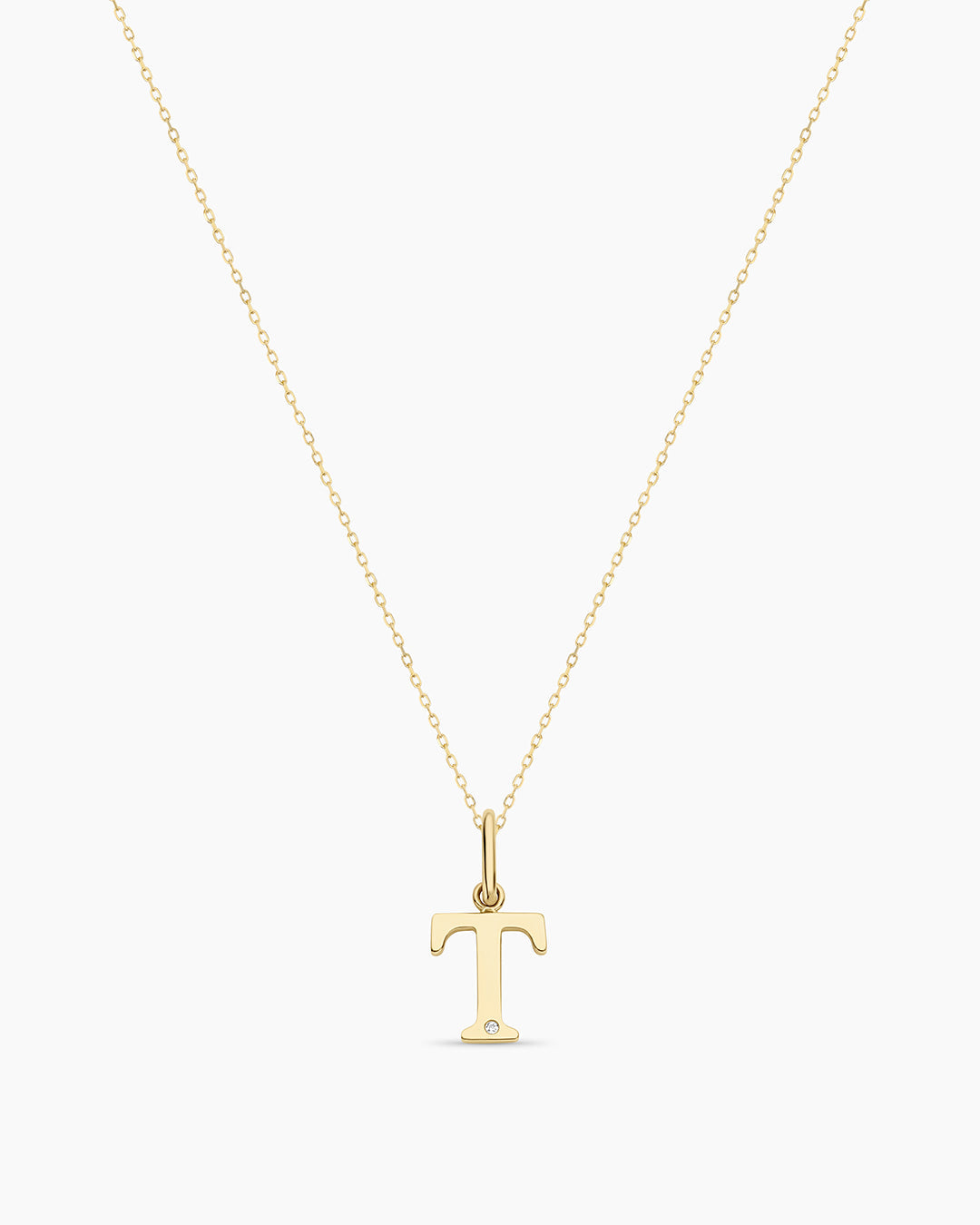 Diamond Vintage Alphabet Necklace || option::14K Solid Gold, T