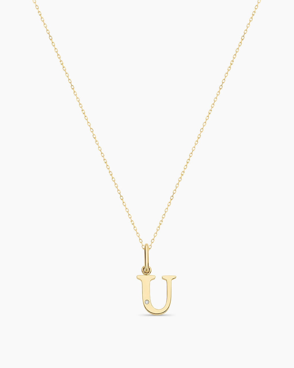Diamond Vintage Alphabet Necklace || option::14K Solid Gold, U