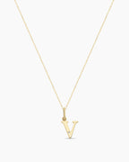 Diamond Vintage Alphabet Necklace || option::14K Solid Gold, V