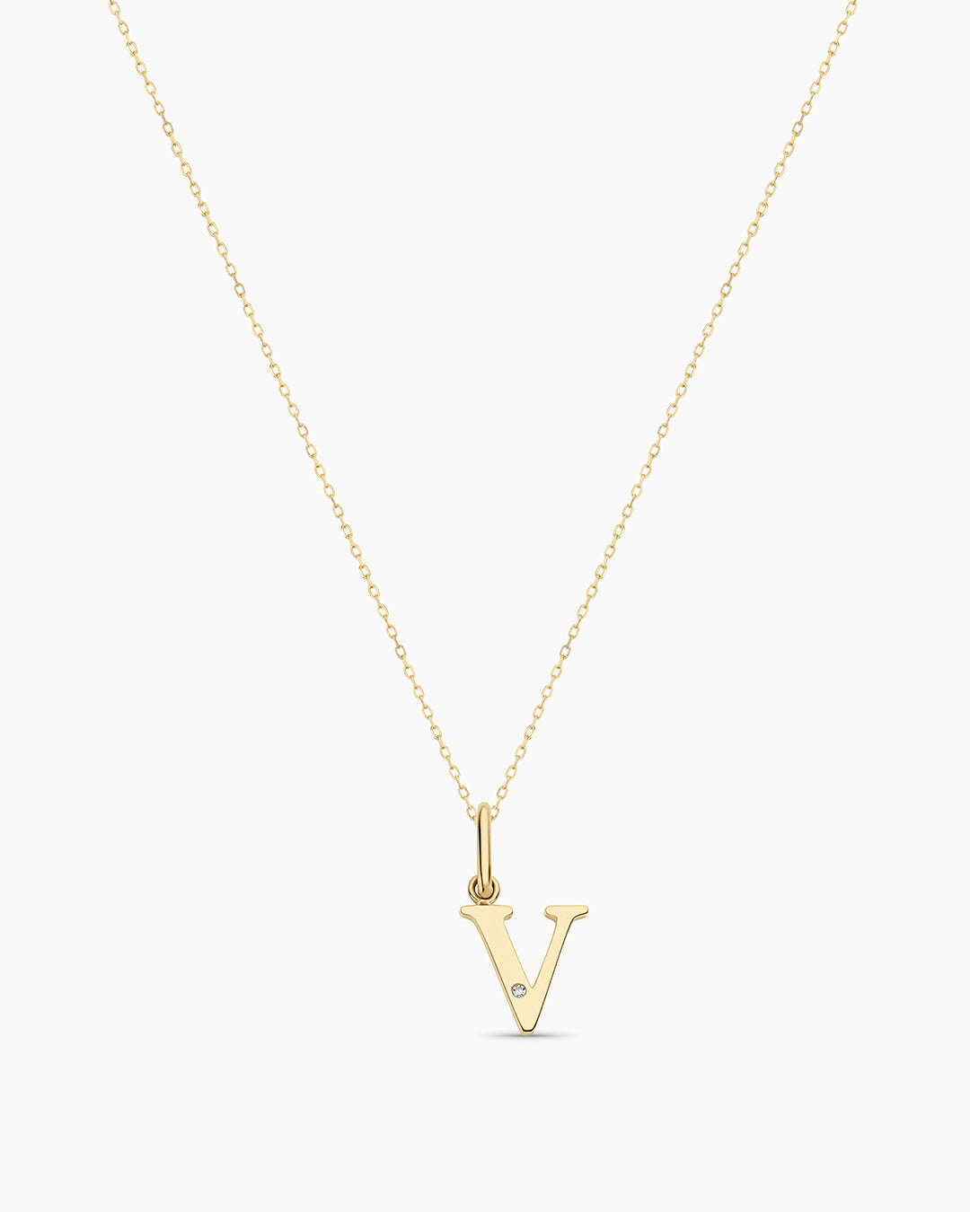 Diamond Vintage Alphabet Necklace || option::14K Solid Gold, V