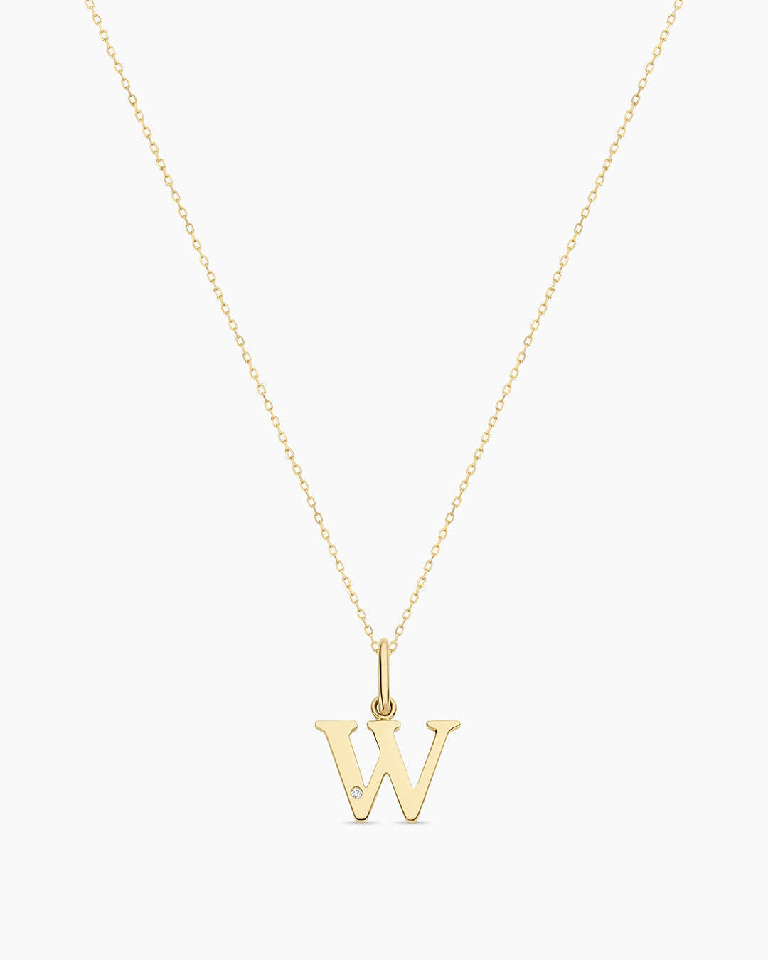 Diamond Vintage Alphabet Necklace || option::14K Solid Gold, W