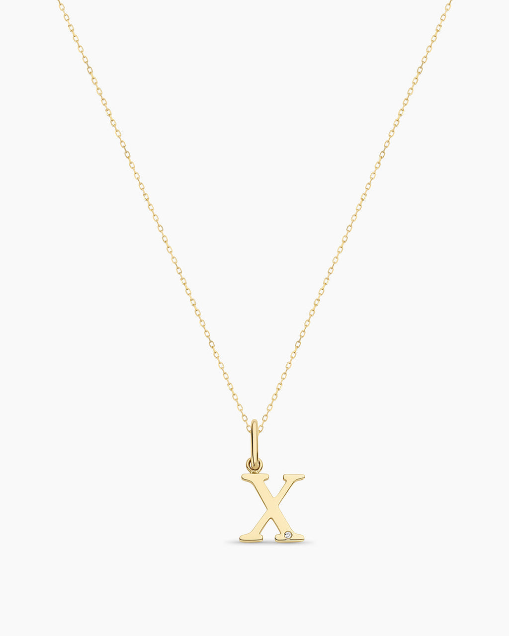 Diamond Vintage Alphabet Necklace || option::14K Solid Gold, X