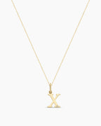 Diamond Vintage Alphabet Necklace || option::14K Solid Gold, X