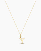Diamond Vintage Alphabet Necklace || option::14K Solid Gold, Y