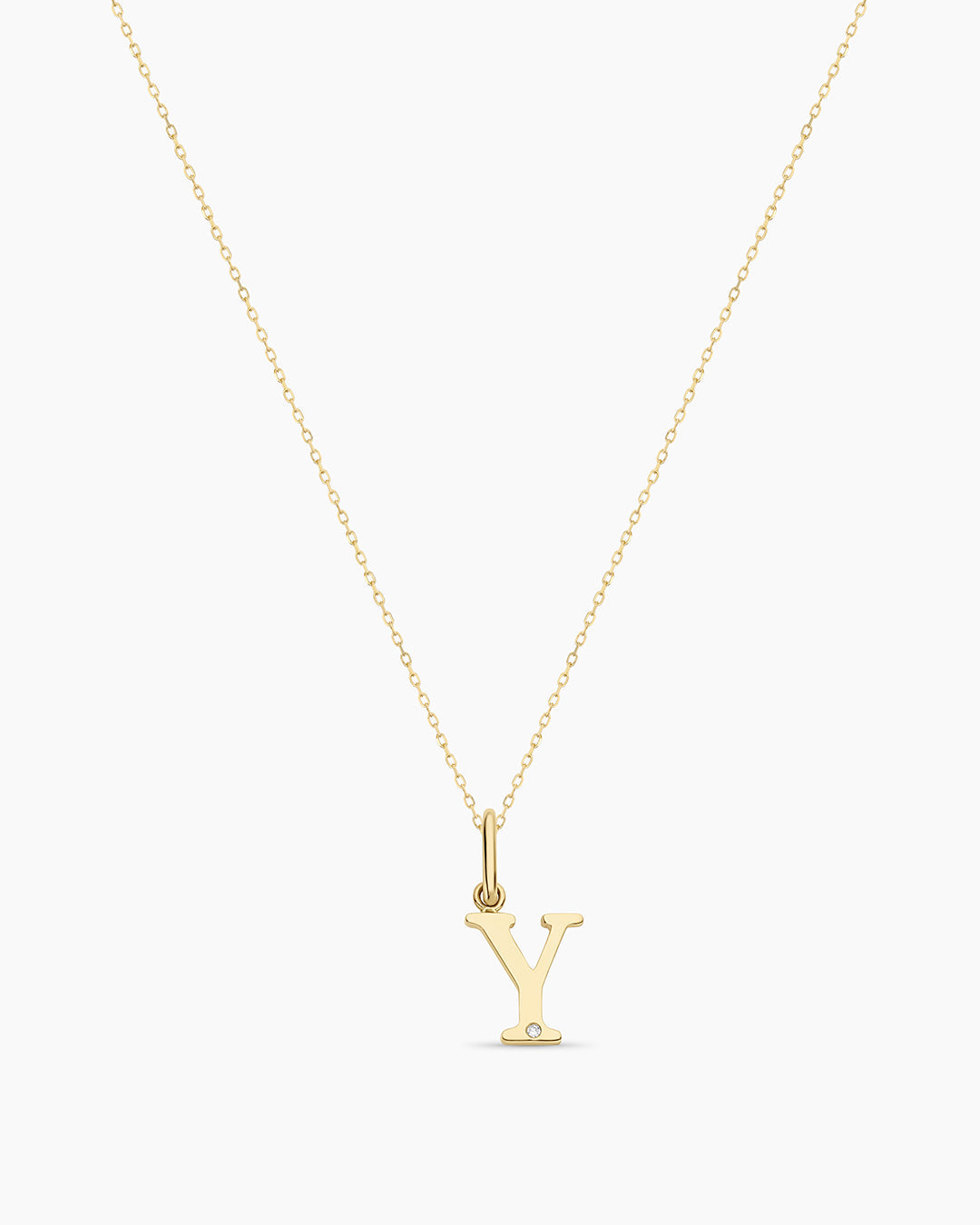 Diamond Vintage Alphabet Necklace || option::14K Solid Gold, Y