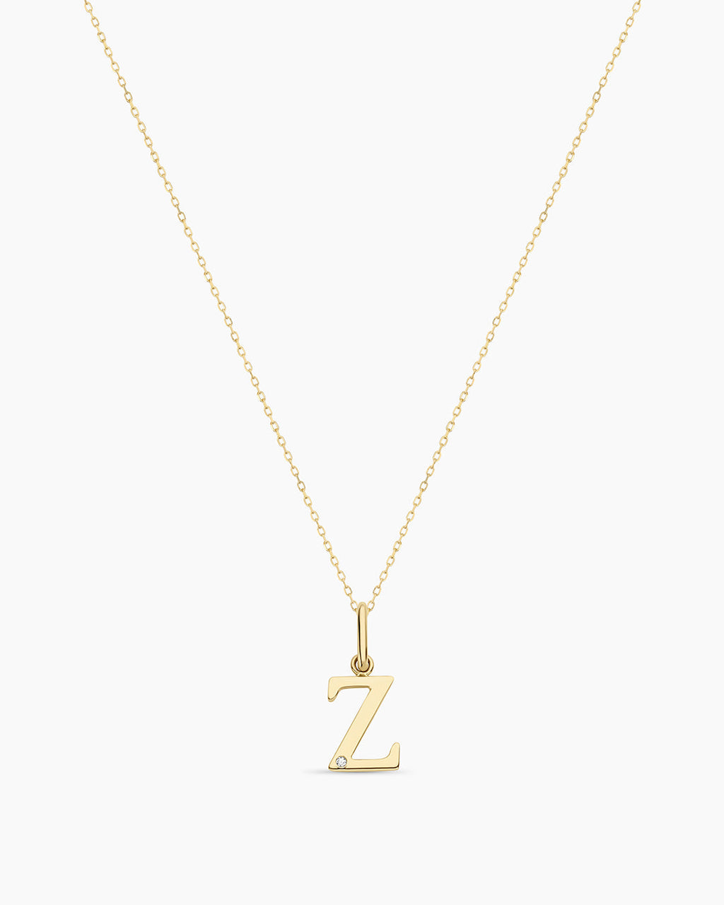 Diamond Vintage Alphabet Necklace || option::14K Solid Gold, Z