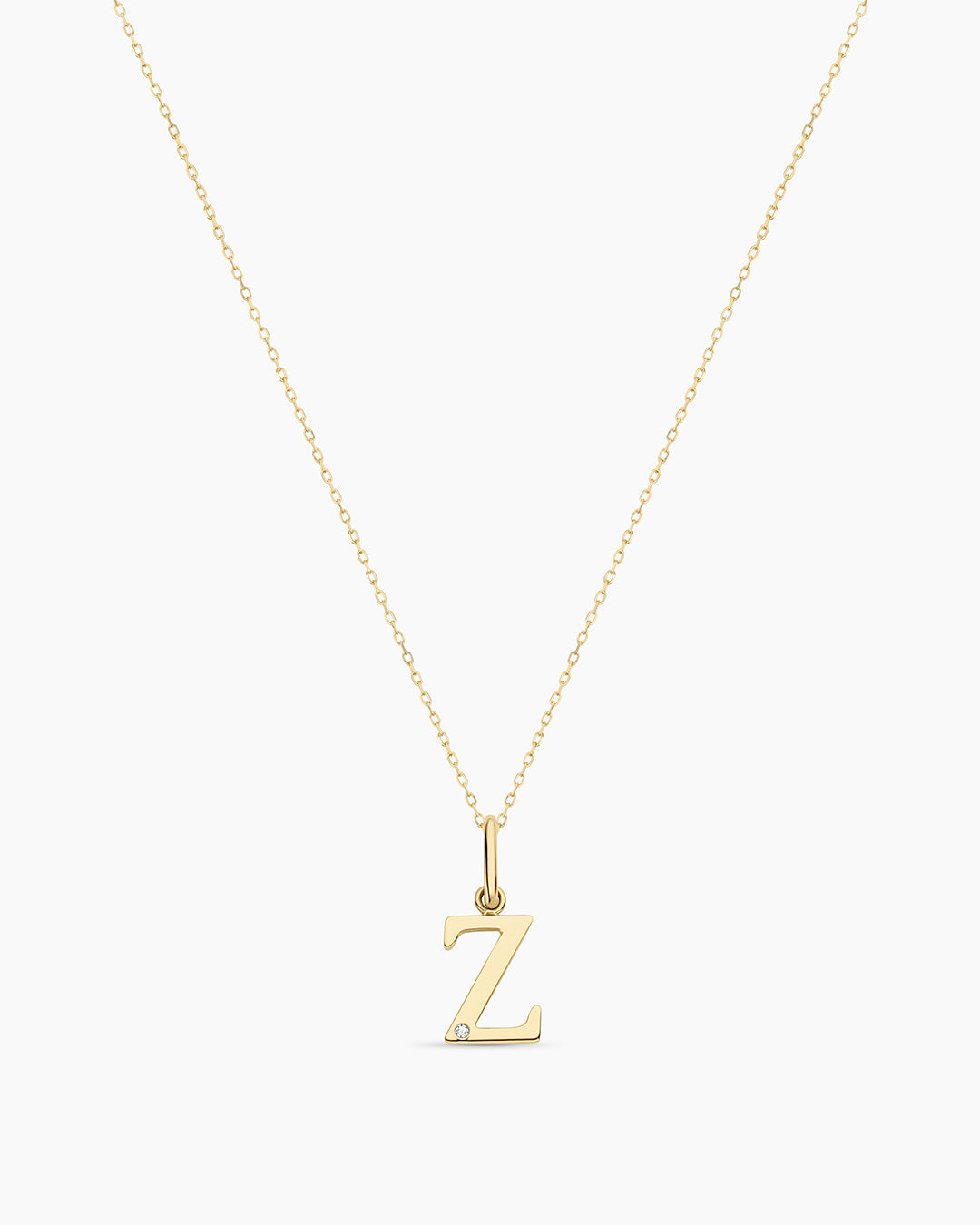 Diamond Vintage Alphabet Necklace || option::14K Solid Gold, Z