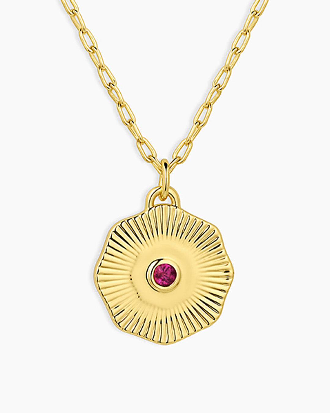 Birthstone Coin Necklace || option::18K Gold Plated, Ruby - July